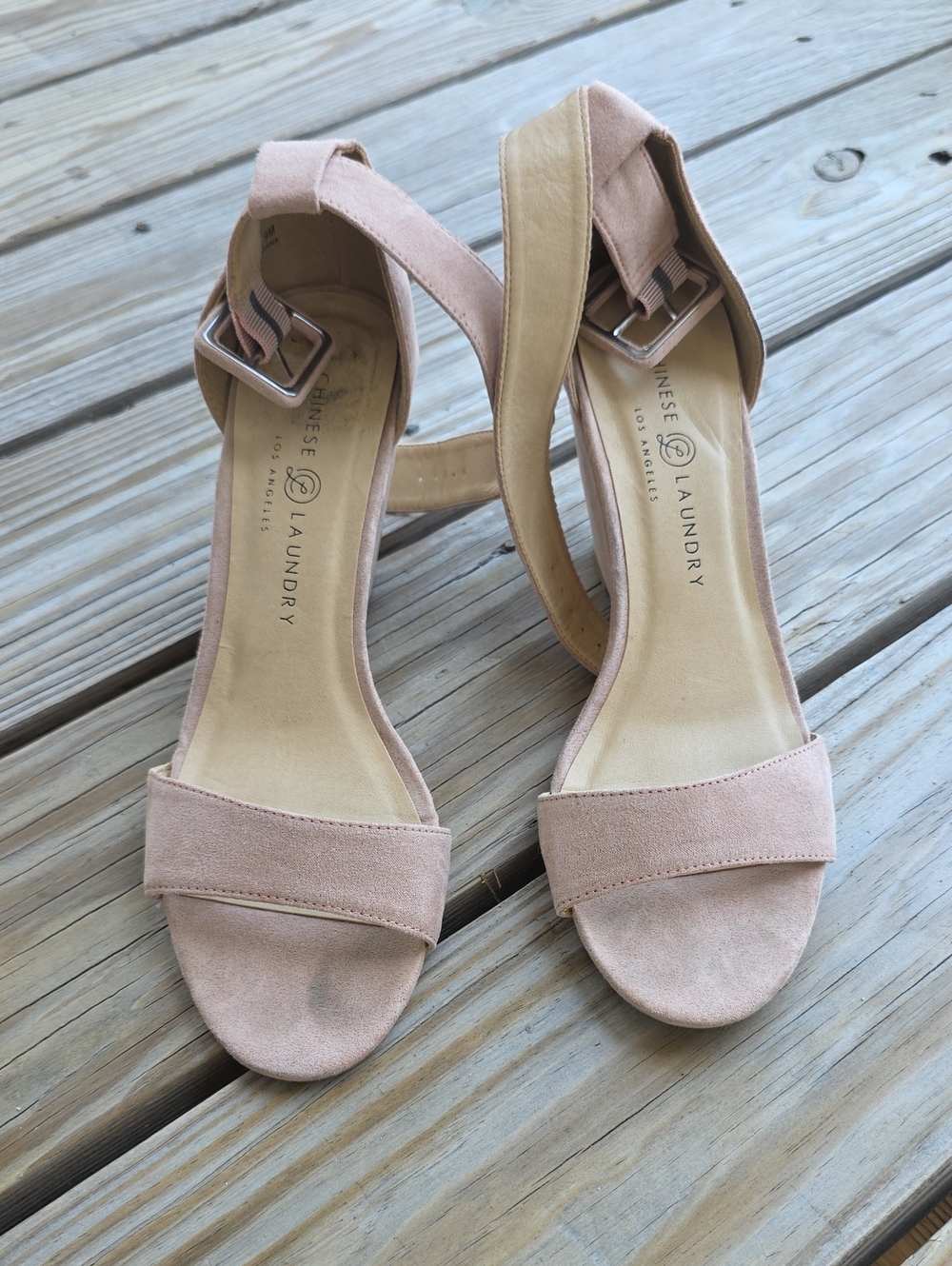 Chinese Laundry Pale Blush Suede Ankle Strap Sandals